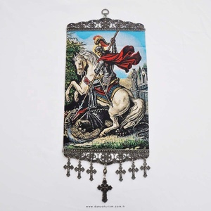 Decoración de Pared de 20 Cm con Tela Tejida Turca con Icono Cristiano Ortodoxo y Católico (San Jorge) de Turquía - Product Image 1