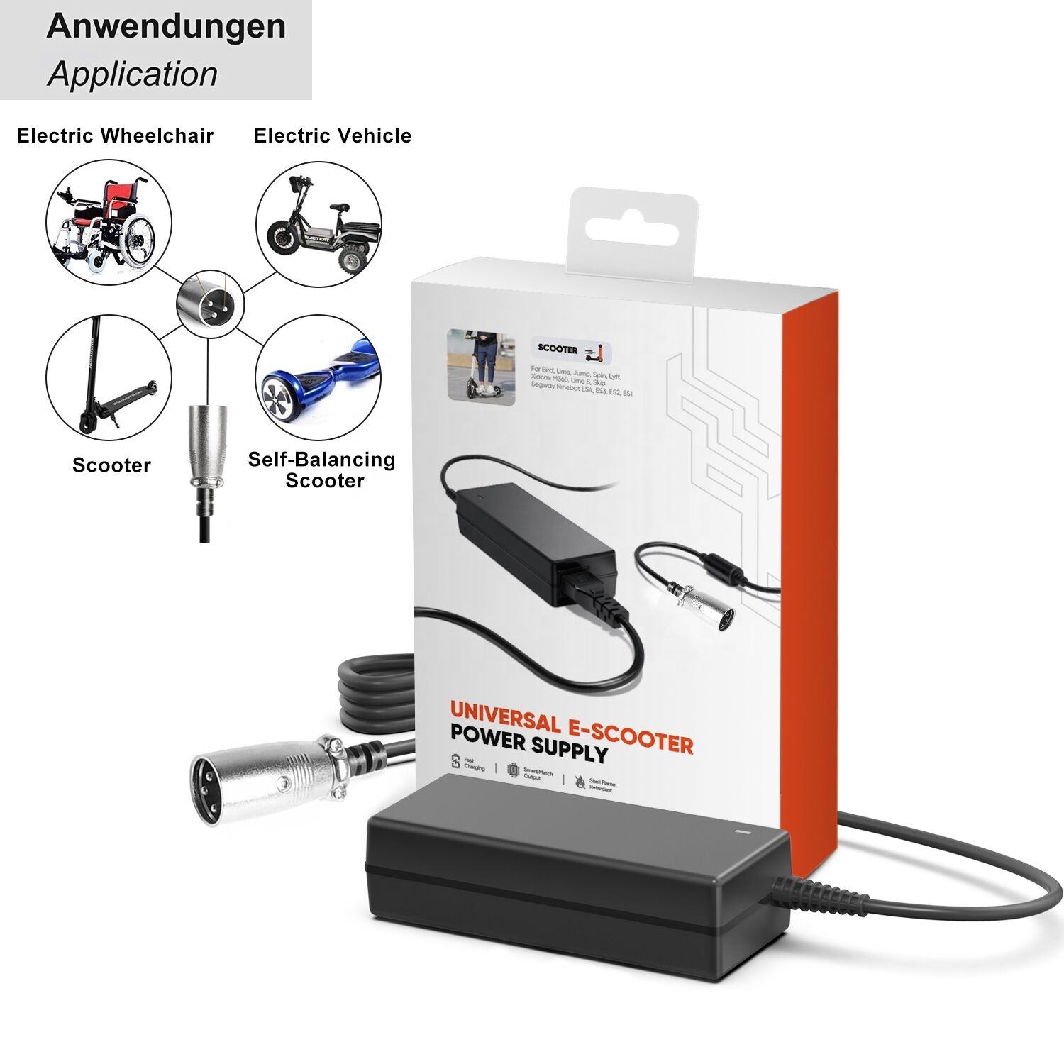 FCC UKCA CE Certified Black 42V 2A Charger for 36V Electric E-Bike