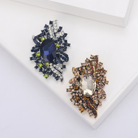 Bros Kristal Oval Barok Vintage Multi Warna, Bros Daun Keriting Bertabur Rhinestone Besar, Aksesoris Perhiasan untuk Wanita, Cocok untuk Jas, Mantel, Pesta Pernikahan