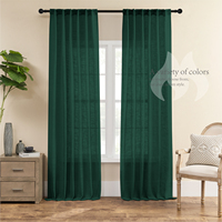 Bouteille à claquettes rideaux verts avec poche à tringle rideaux semi-transparents, élégants et décontractés en lin, Draperies de fenêtre texturées