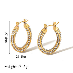 ต่างหูเพชรรูปตัวยู 18k ชุบทอง สแตนเลสสตีล สำหรับผู้หญิง สวมใส่ได้ทุกวัน TE6602 - Product Image 4