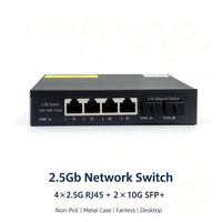 Switch Jaringan 4+2 Port 2.5G dengan 2 X 10G SFP Uplink, Dapat Ditumpuk, Plug and Play, Kapasitas 60Gbps untuk Kamera IP/WiFi AP 7024-2.5G