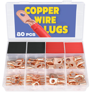 Kit de 80 cosses de câblage en cuivre, bornes à sertir AWG 8 6 4 2, norme américaine, rouge et noir, avec gaine thermorétractable - Product Image 1