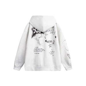 Sudadera con capucha de lana de algodón de peso pesado para hombre de alta calidad Sudadera con capucha con cremallera impresa personalizada para hombre - Product Image 5