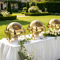 Chauffe-Plat Rond Doré à Couvercle Roulant 6L en Acier Inoxydable avec Fenêtre Visible pour Buffet, Hôtels, Mariages et Traiteur Extérieur