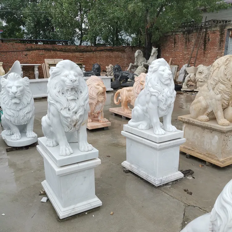 Fábrica pdiretamente fornecer ao ar livre jardim tamanho personalizado esculpir estátua de leão de mármore