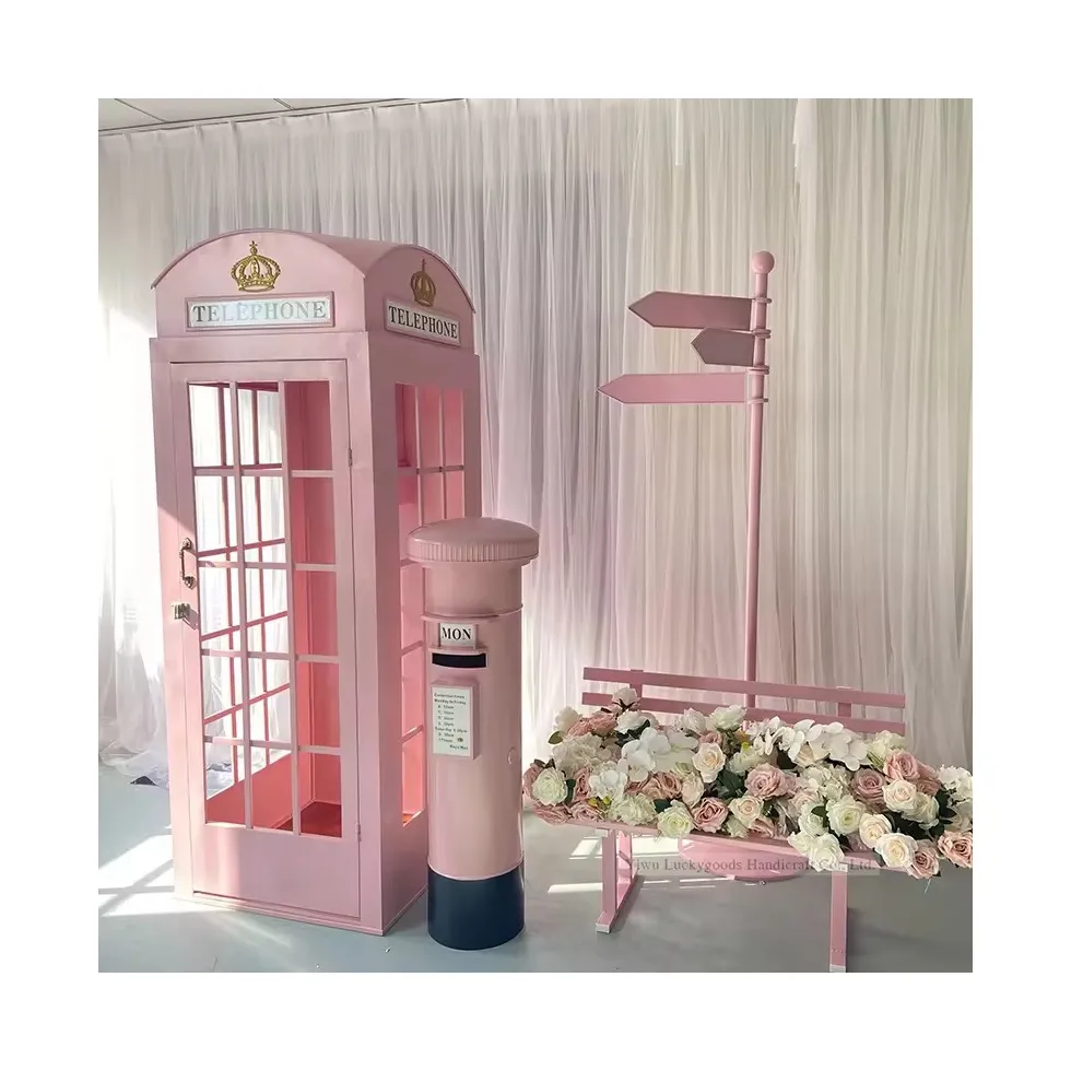 TY211111-1 hot sale vintage pink telephone booth set decoration custom metal london telephone booth for sale