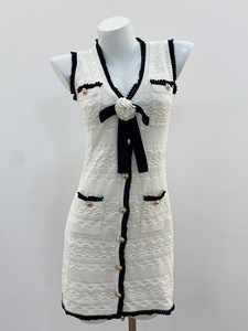 <span class=keywords><strong>Vestido</strong></span> de oficina Seven Color 2026, novedades, color <span class=keywords><strong>blanco</strong></span> marfil francés, con encaje en contraste y broche de lazo desmontable - Product Image 2