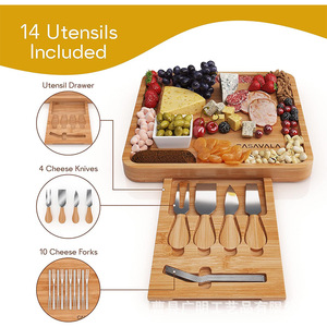 Bamboo Cheese Cutting Board Triple Section Multifunction Kitchen Chopping <b>Block</b> Rectangle Large Size - Product Image 3