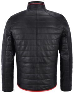 Chaqueta de Hombre Personalizada 100% Cuero Genuino Negro y Rojo, Acabado Suave, Cierre YKK, Marca Privada OEM/ODM, Estilo Casual Elegante - Product Image 4
