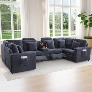 <span class=keywords><strong>Canapé</strong></span> sectionnel inclinable en U avec console, en velours côtelé, 6 places, modulaire, <span class=keywords><strong>pour</strong></span> salon et home cinéma - Product Image 3