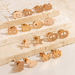 Stainless Steel Stud Earrings Ghost Cartoon Design Rose Gold Halloween Fashion Jewelry For Women - Product Image 2