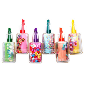 Stylos surligneurs obliques à encre fluorescente créatifs et mignons pour filles, motif fruits à paillettes, 6 couleurs personnalisables, style Kawaii - Product Image 2