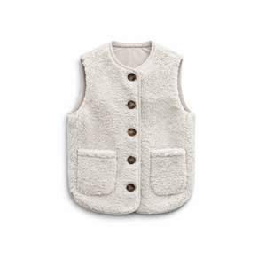 Gilet en <span class=keywords><strong>polaire</strong></span> Teddy pour <span class=keywords><strong>femme</strong></span> - Gilet chaud en sherpa avec boutons, veste d'hiver <span class=keywords><strong>sans</strong></span> manches décontractée - Logo personnalisé - Product Image 1