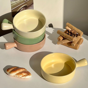 <b>Ceramic</b> Handle Bowl Set Solid Color 200ml Home Kitchen Dining Soup Salad Baking Bowl For Hotel Coffee <b>Tea</b> Use - Product Image 2