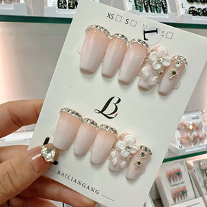 <span class=keywords><strong>Faux</strong></span> ongles français 3D faits main en diamant, réutilisables, personnalisables avec étiquette privée, vente en gros - Product Image 1