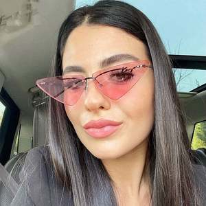 Lunettes de soleil pour femmes, nouvelle mode 2021, monture en alliage rose bleu, UV400, sans monture, œil de chat - Product Image 2