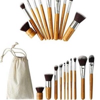 JLY 11 Pcs Pinceaux de maquillage écologiques à manche en bambou, Trousse de cosmétiques portable pour voyage, Pinceau de maquillage portable pour voyage