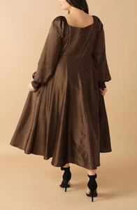 Vestido Largo de Satén con Estampado Digital de Puntos, Manga Larga, Cintura Natural y Antiarrugas, para Oficina o Uso Casual - Product Image 4