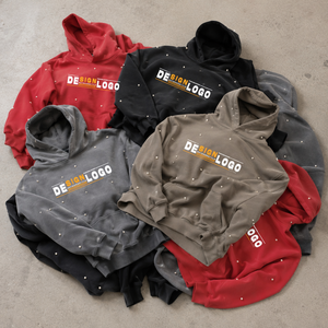 Heavyweight High Quality Acid Wash <b>Plain</b> Hip Hop Rhinestone <b>Hoodies</b> Vintage Distressed Printing Blank Pullover Hoodie For Men - Product Image 2