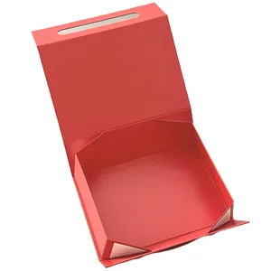 Jinbar新款可折叠商务礼品红色手提箱形纸盒，带皮革手柄