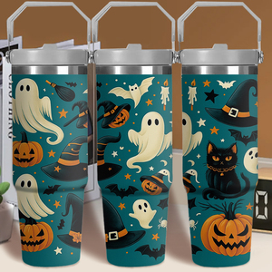 Vaso Térmico Portátil de Acero Inoxidable Duradero de 30 oz con Diseño de Fantasma y Calabaza de Halloween, Envío Gratuito a EE. UU. - Product Image 1