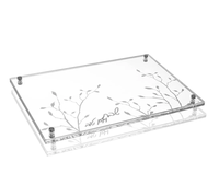 Plateau de service moderne en acrylique avec feuille d'or personnalisée pour la challah du Shabbat, avec pieds de support en laiton transparent à double couche, montage facile