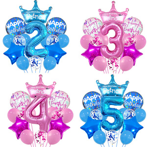 Juego de globos personalizados decoraciones para fiesta de <span class=keywords><strong>feliz</strong></span> <span class=keywords><strong>cumpleaños</strong></span> número globo de aluminio con corona globo de papel de aluminio decoraciones para fiesta - Product Image 1