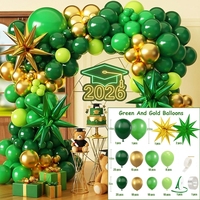 128 Pcs Kit Dekorasi Balon Lengkung Wisuda Hijau dan Emas Kelas 2026 dengan Balon Foil Starburst