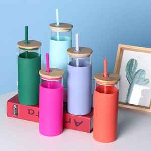 Modern Bamboo Lid Single-Layer <b>Large</b> Capacity Straw <b>Cup</b> Silicone Cover High Borosilicate Thick Glass Travel Mug Leak-Proof - Product Image 1