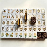 Tuiles de Mahjong Américain en Acrylique à Motif Léopard, Ensemble de Luxe, Tuiles Dorées (Arbre, Bams, Joker, E, S, W, N, Vents, Couches d'Or), pour 4 Joueurs, Poker