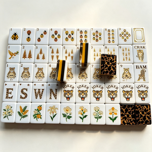 Juego de Mahjong Americano de Lujo con Fichas Acrílicas con Estampado de Leopardo, Árbol Dorado, Bams Joker E S <span class=keywords><strong>W</strong></span> N Winds, Capas Doradas, para 4 Jugadores, Póker - Product Image 4