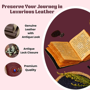 สมุดบันทึกหนังทำมือระดับพรีเมียม พร้อมอัญมณีบำบัด  ตัวล็อคแบบโบราณ กริโมแวร์ สมุดจดบันทึกสไตล์วินเทจ - Product Image 5