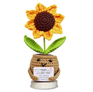Handmade Positive Sunflower Doll Crochet with Card Holiday Birthday <strong>Present</strong> Idea Knitted Decor <strong>Mum</strong> Gift From Daughter, Son, Kid - Product Image 1