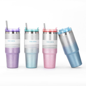 Gobelet sous vide en acier inoxydable Dainty 30oz tasse de voiture isolation chaude et froide tasse à boire enduite de peinture en cristal étincelant - Product Image 1