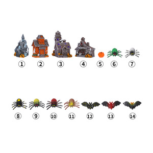 Décoration d'Halloween : Ensemble de figurines en résine (Maison, Araignée, Chauve-souris, Citrouille) pour intérieur et extérieur - Product Image 4