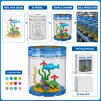 Ensemble de blocs de construction d'aquarium cylindrique transparent personnalisé avec tortue, champignons et algues, jouets éducatifs pour enfants pour l'assemblage DIY