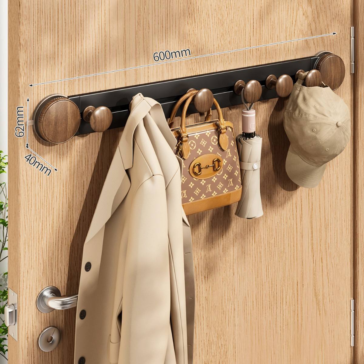 6-ตะขอ [ตะขอทรงกลมลายไม้วอลนัท - แบบถ้วยดูด]