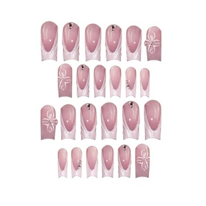 24-Piece Hot-Selling <strong>French</strong> Style <strong>Manicure</strong> <strong>Set</strong> with Finished Sparkling Diamond Flower Pearlescent Artificial Fingernails - Product Image 2