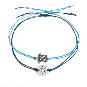 Bijoux de <span class=keywords><strong>pied</strong></span> tendance en alliage, bracelet de cheville pour enfants, femmes et filles, perles, boussole, bracelet pour bébé, tortue, bracelet de cheville à double couche - Product Image 2