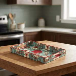 Plateaux en bois écologiques pour la maison, design floral, compatibles lave-vaisselle et micro-ondes, plateau de service pour le petit-déjeuner, faits à la main - Product Image 1