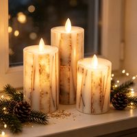 Juego de Velas LED al por Mayor, 3x4, 5 y 6 Pulgadas, Cera de Parafina con Efecto de Corteza Real, Mecha Parpadeante, Luz Blanca Cálida, Decoración para el Hogar, Regalo
