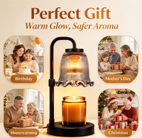 Lampe chauffe-bougie avec minuterie et variateur d'intensité : 3 modes de minuterie, 35W, sécurité anti-brûlure, 4 niveaux de gradation, ambiance romantique - Chauffe-cire
