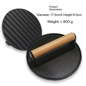 Venta al por mayor de hierro fundido de alta resistencia Urger prensa de tocino triturado carne prensada bistec <span class=keywords><strong>Hamburguesa</strong></span> con mango de madera - Product Image 2