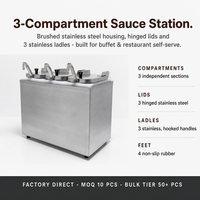 Distributeur de condiments avec louches et couvercles à charnière, distributeur de sauce type louche avec cuillères en acier inoxydable
