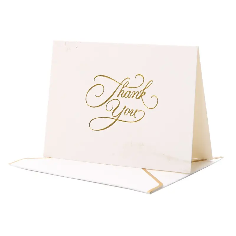 Carte de vœux de remerciement en papier avec impression d'estampage d'or pour les souhaits de message et l'invitation avec enveloppe