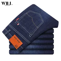Pantalones vaqueros de mezclilla para hombre, jeans ajustados de algodón, azul, a la moda, de talla grande, venta al por mayor