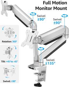 Support de bureau pour deux moniteurs en aluminium moulé sous pression argenté pour écrans d'ordinateur de 14 à 32 pouces - Product Image 3