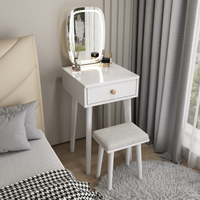 Table de Maquillage Moderne en Bois Multicolore avec Miroir Lumineux et Tabouret, Vente en Gros, OEM/ODM, pour Chambre et Hôtel, avec Tiroir