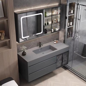 Meuble <span class=keywords><strong>de</strong></span> <span class=keywords><strong>salle</strong></span> <span class=keywords><strong>de</strong></span> <span class=keywords><strong>bain</strong></span> pratique multi-niveaux <span class=keywords><strong>de</strong></span> style moderne simple avec lavabo en céramique intégré - Product Image 3